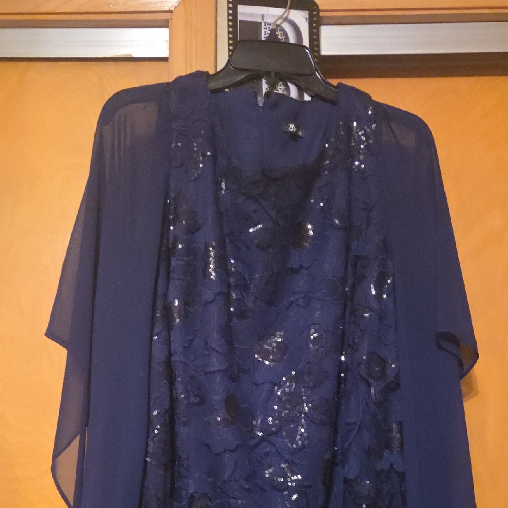 David's Bridal Blue Sequin Embellished Gown